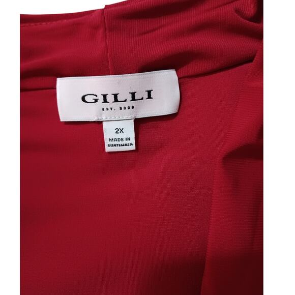 VINTAGE GILLI Stretchy Blouse Top Plus 2X V-Neck Surplice Red Career Dressy Trip - Picture 5 of 9